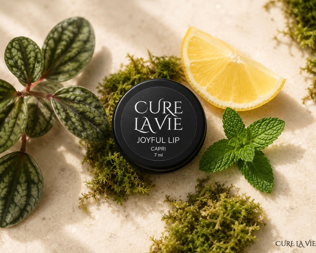 Cure La Vie CAPRI lemon mint lip balm 7ml with organic coconut oil and beeswax