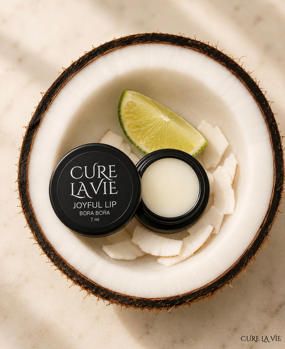 Cure La Vie BORA BORA coconut lime lip balm 7ml with organic coconut oil and beeswax