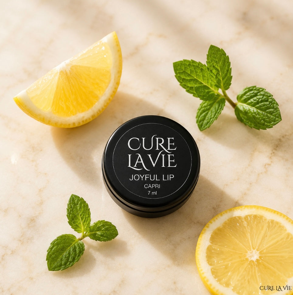 Cure La Vie CAPRI lemon mint lip balm 7ml with organic coconut oil and beeswax