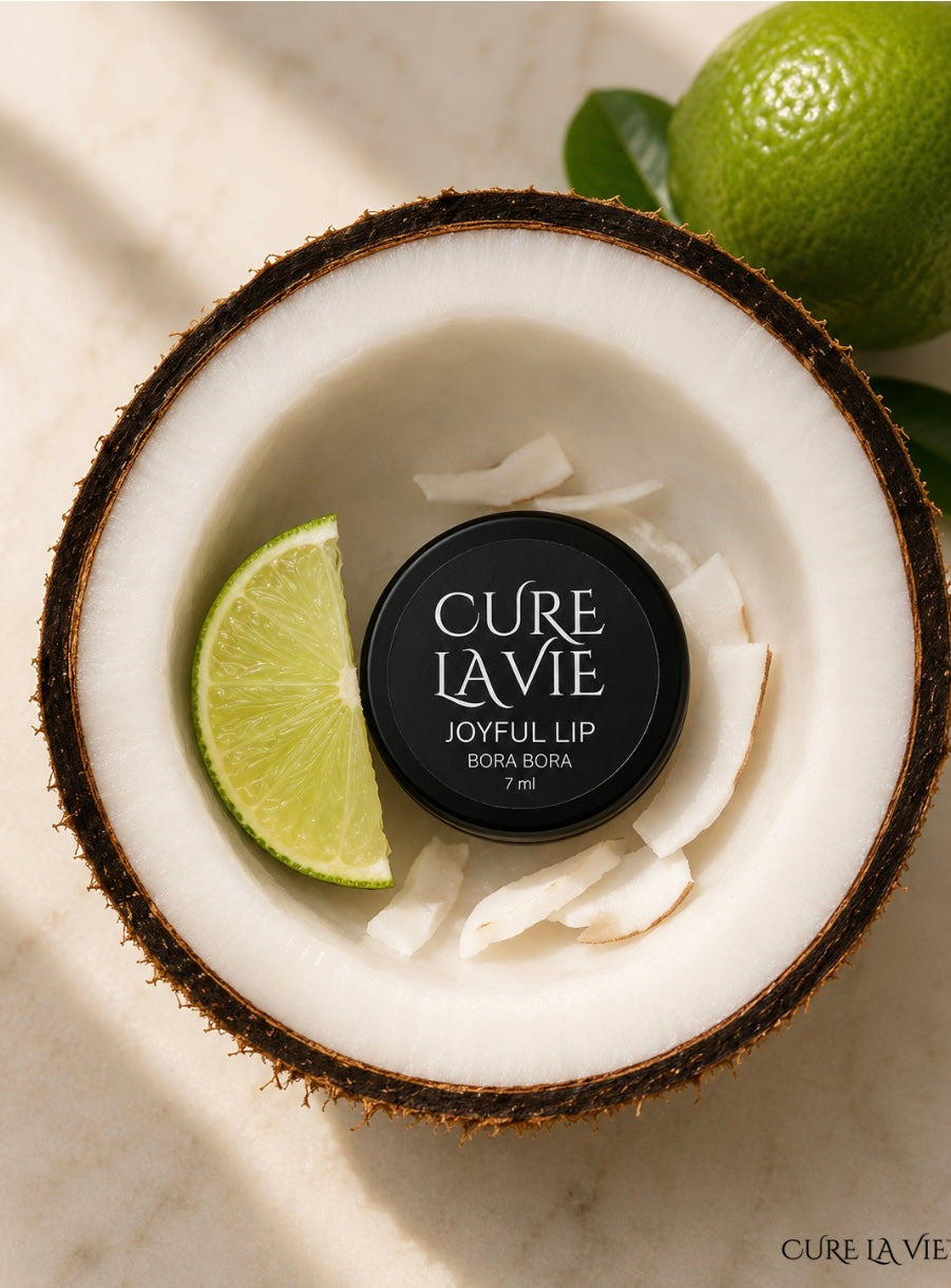Cure La Vie BORA BORA coconut lime lip balm 7ml with organic coconut oil and beeswax