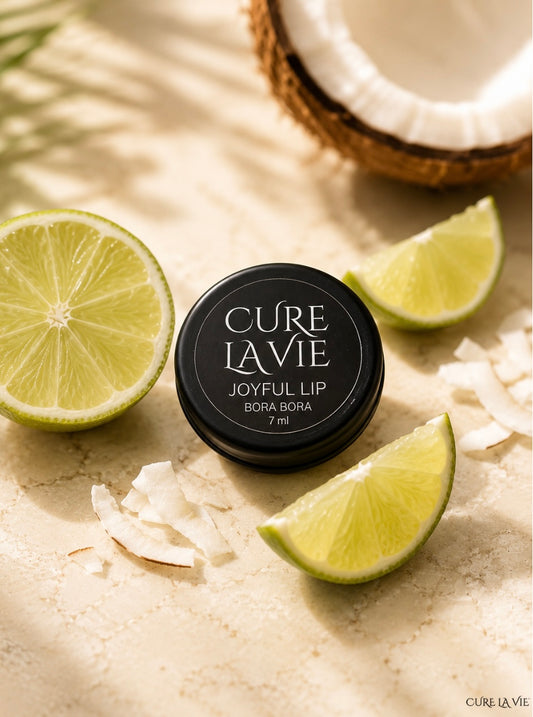 Cure La Vie BORA BORA coconut lime lip balm 7ml with organic coconut oil and beeswax