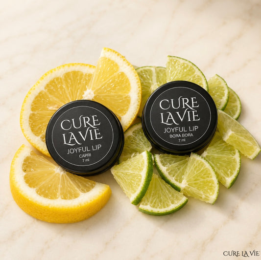 Cure La Vie JOYFUL Lip Balm Bundle — CAPRI lemon mint and BORA BORA coconut lime lip balm set