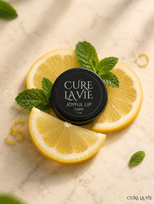 Cure La Vie CAPRI lemon mint lip balm 7ml with organic coconut oil and beeswax