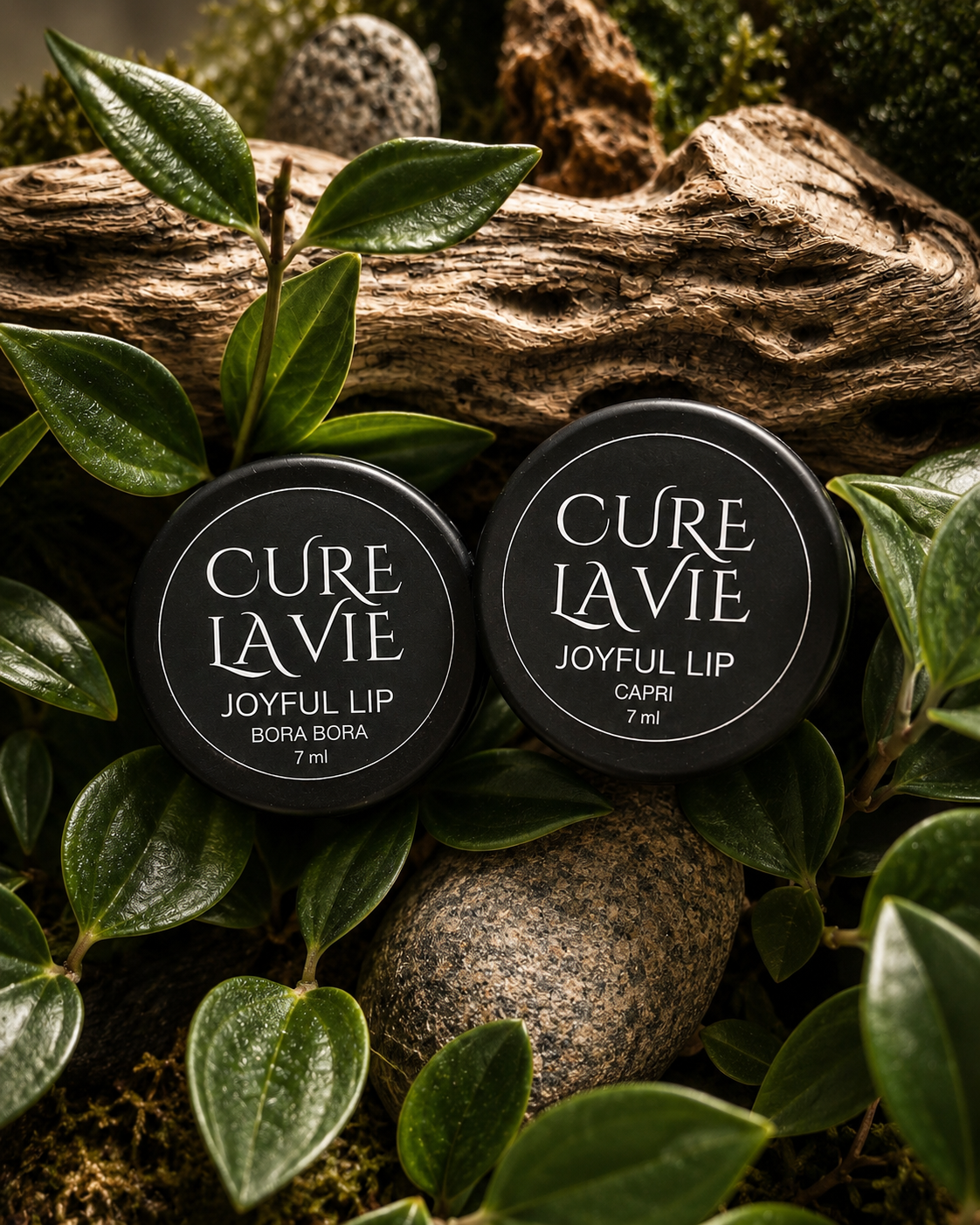 Cure La Vie JOYFUL Lip Balm Bundle — CAPRI lemon mint and BORA BORA coconut lime lip balm set